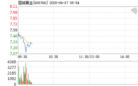 园城黄金盘中快速反弹 5分钟内涨幅超过2%