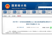 1—8月全国规模以上工业企业实现利润同比增长49.5% 1—8月全国规模以上工业企业实现利润同比增长49.5%